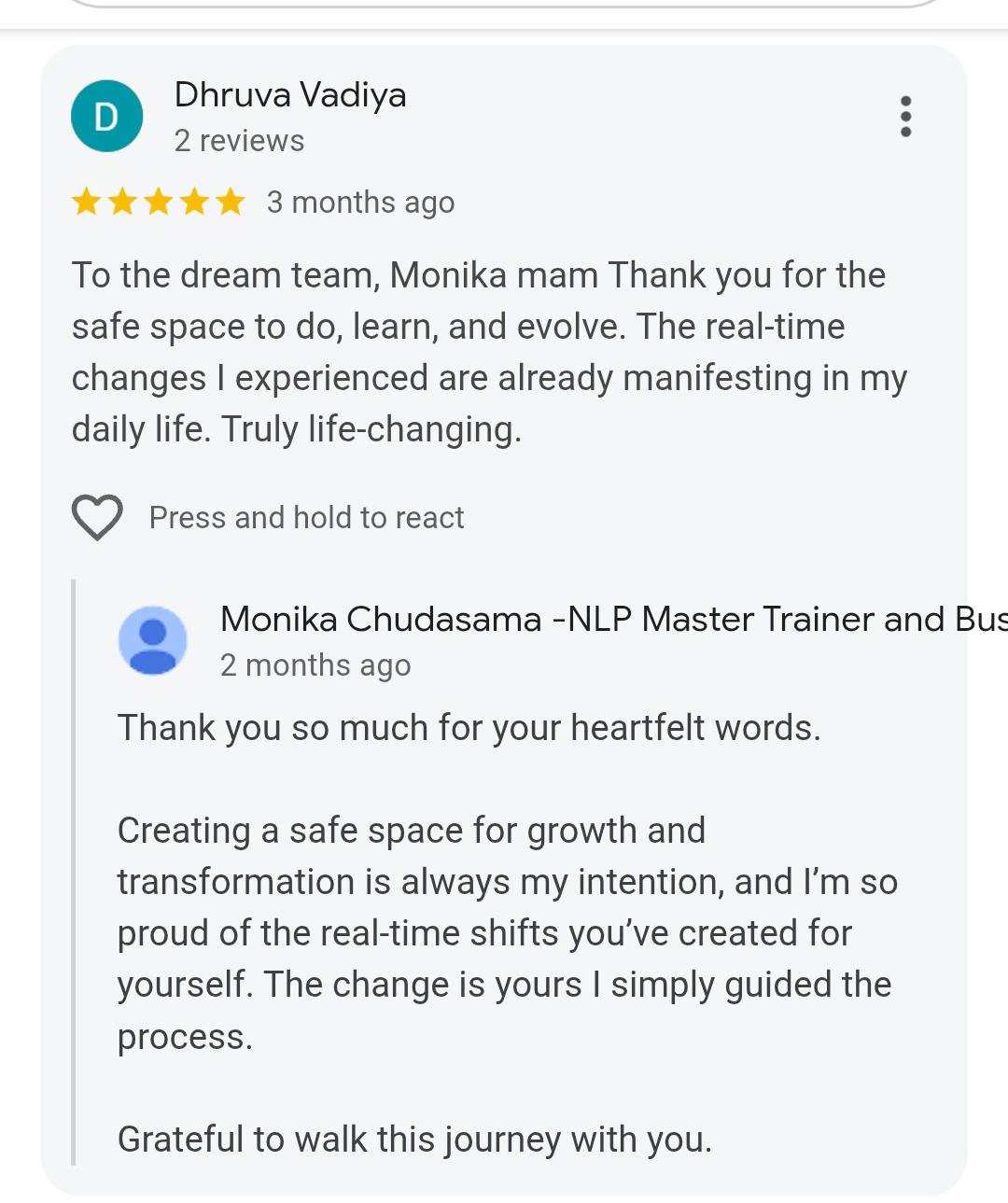 WhatsApp testimonial from a workshop participant