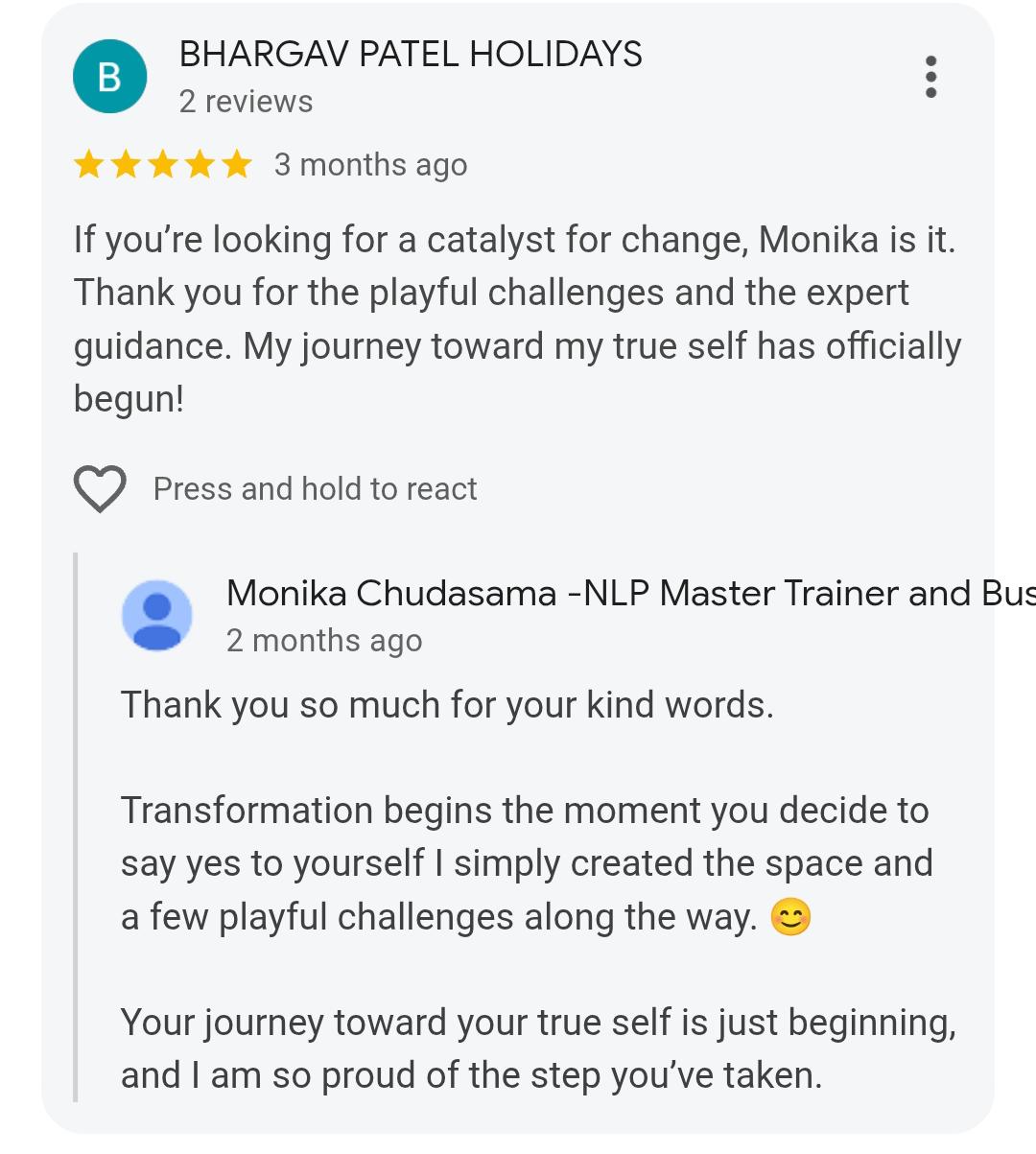WhatsApp testimonial from a workshop participant