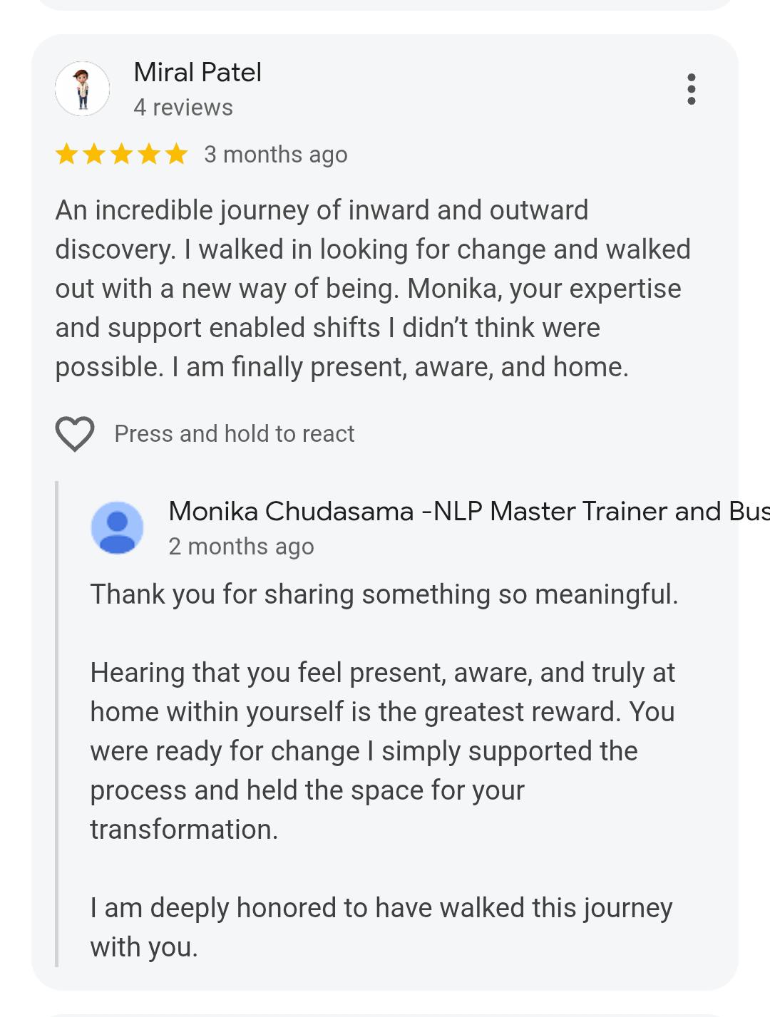 WhatsApp testimonial from a workshop participant